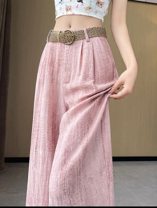 Dusty Rose Wide-Leg Soft Trousers with belt