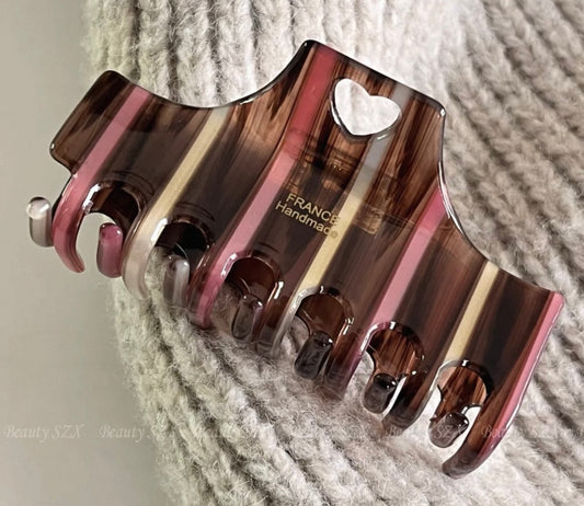 Striped Acetate Hair Claw – Handmade in France