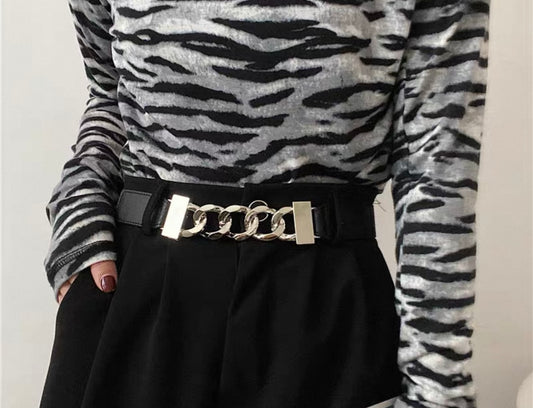 Black Waist Belt with Chain Detail