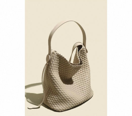 Beige Basketweave Shoulder Bag