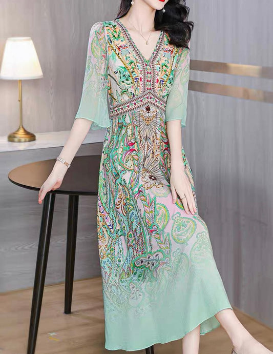 Mint & Multicolour Paisley Dress