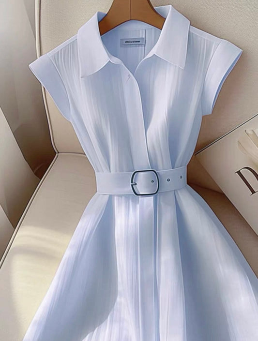 Pleated Shirt Dress – Ice Blue