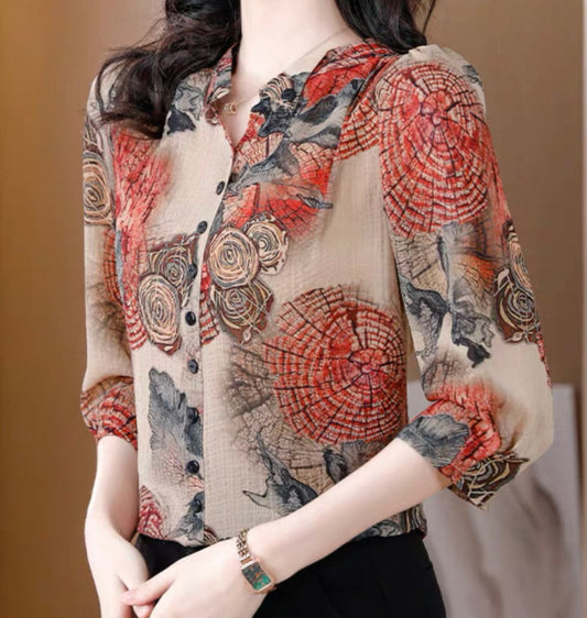 Abstract Rust Floral Shirt