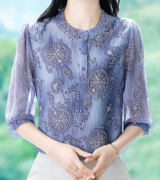 Lavender Embroidered Mesh Blouse