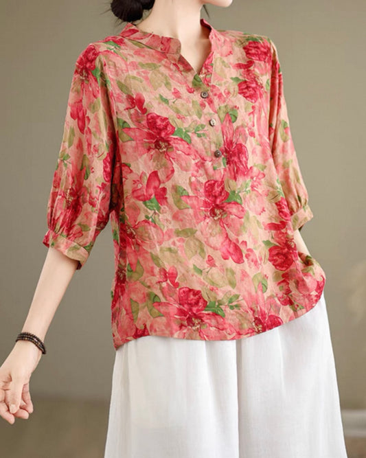 Rose Garden Linen Blouse
