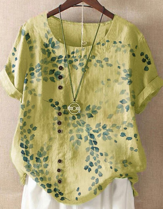 Olive Leaf Button Blouse