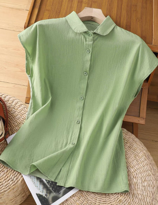 Linen Sleeveless Shirt – Sage Green