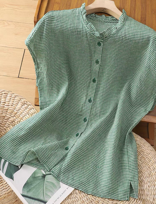 Green Gingham Ruffle Blouse