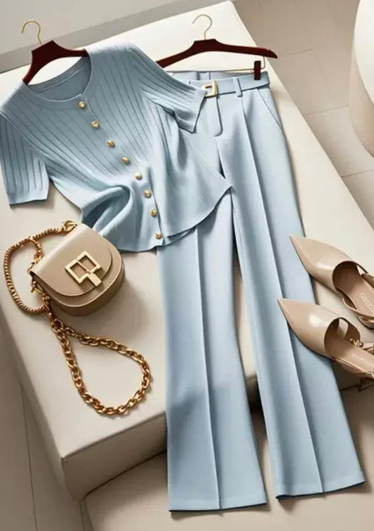 Soft Knit Top & Trousers Set – Sky Blue