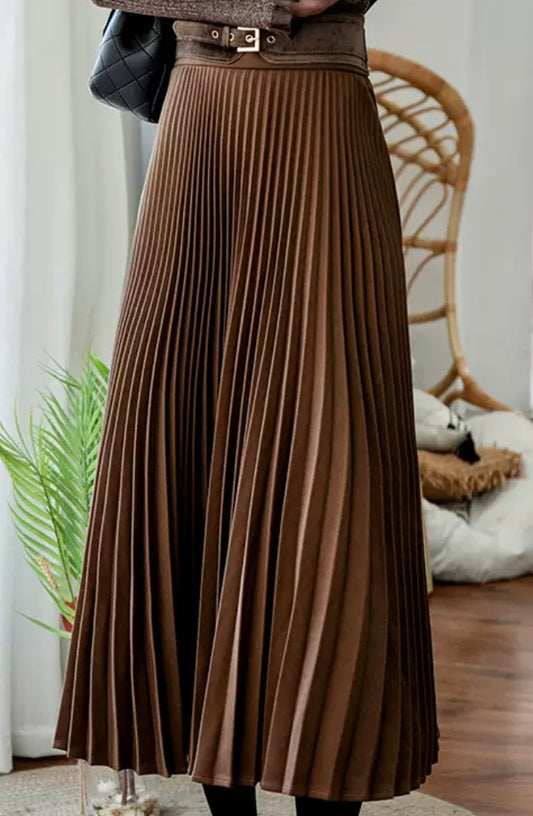 Pleated Midi Skirt – Chocolate Brown