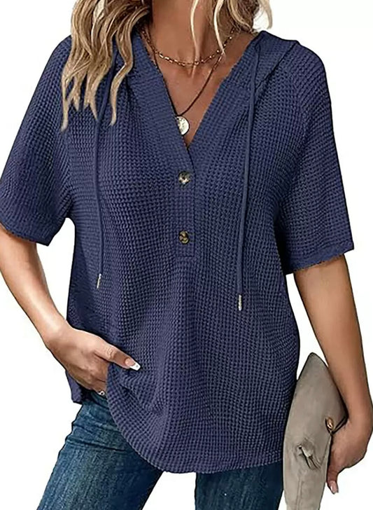 Textured Button Hoodie