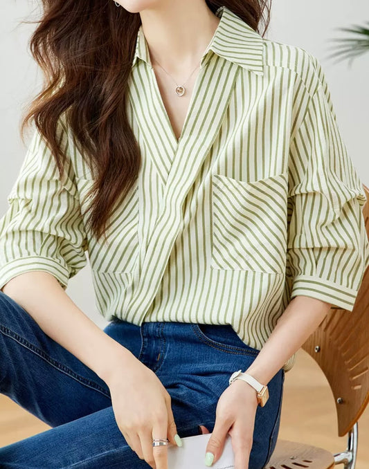 Striped Blouse – Sage Green