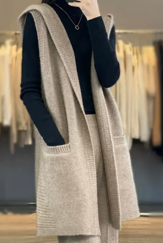 Long Knit Hooded Vest