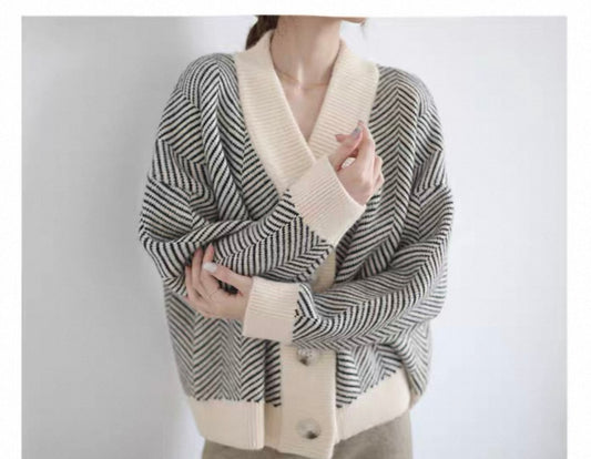 Monochrome Chevron Knit Cardigan