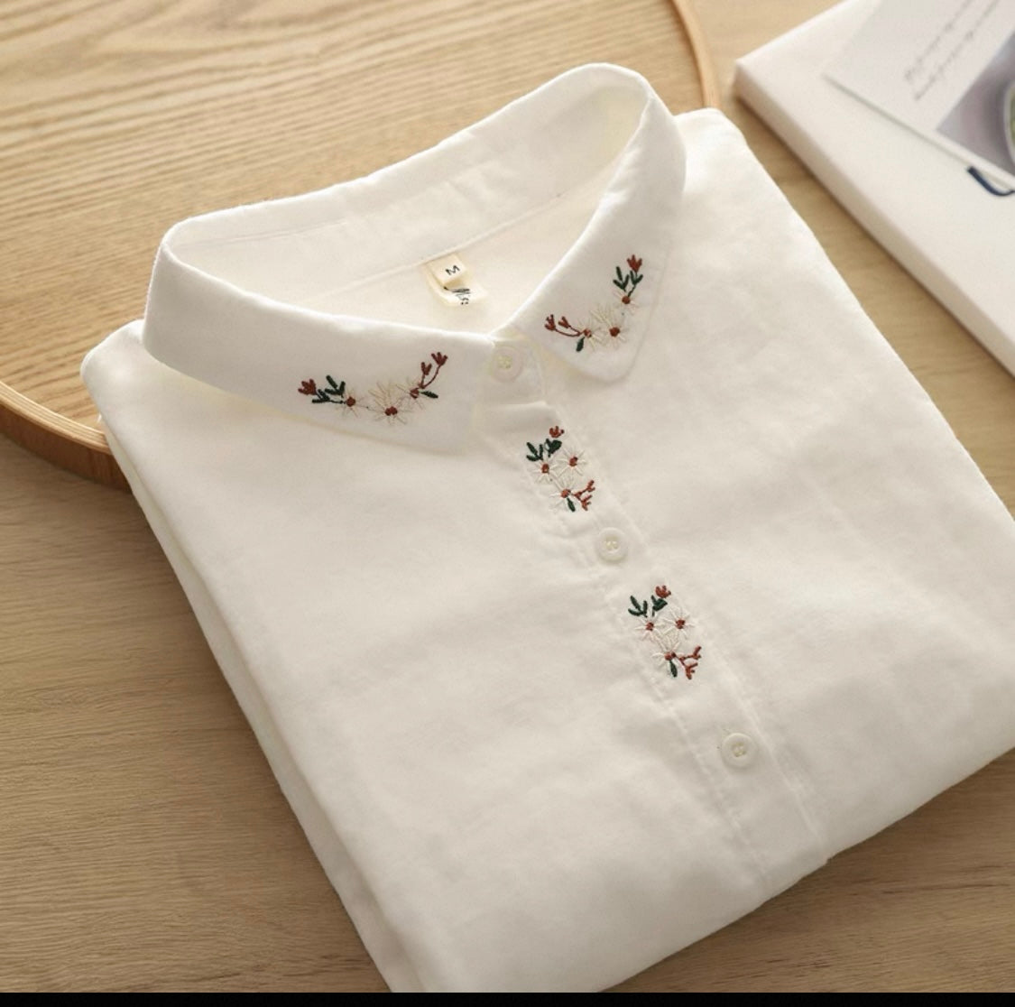 White Blouse with Embroidered Flowers