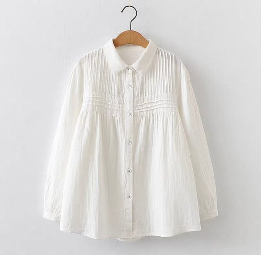 White Gathered Cotton Blouse