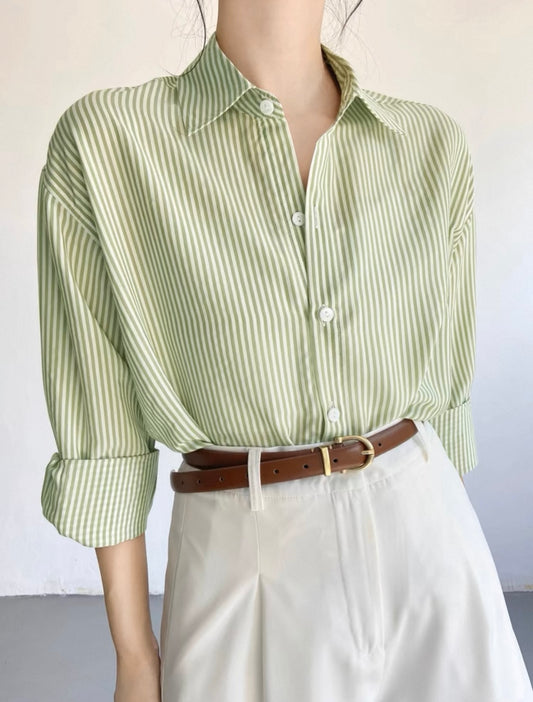 Green & White Striped Shirt