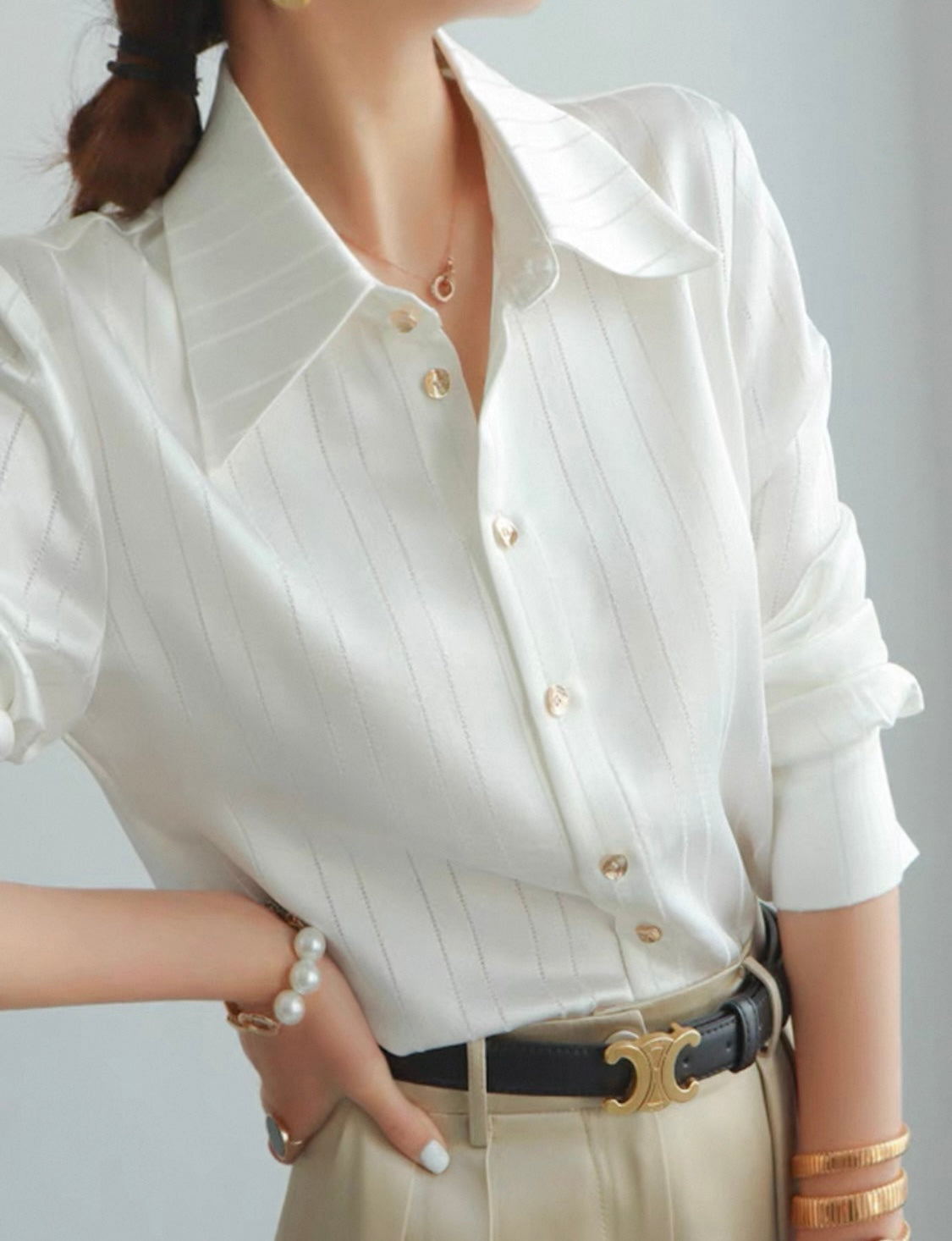 White Blouse with Gold Buttons