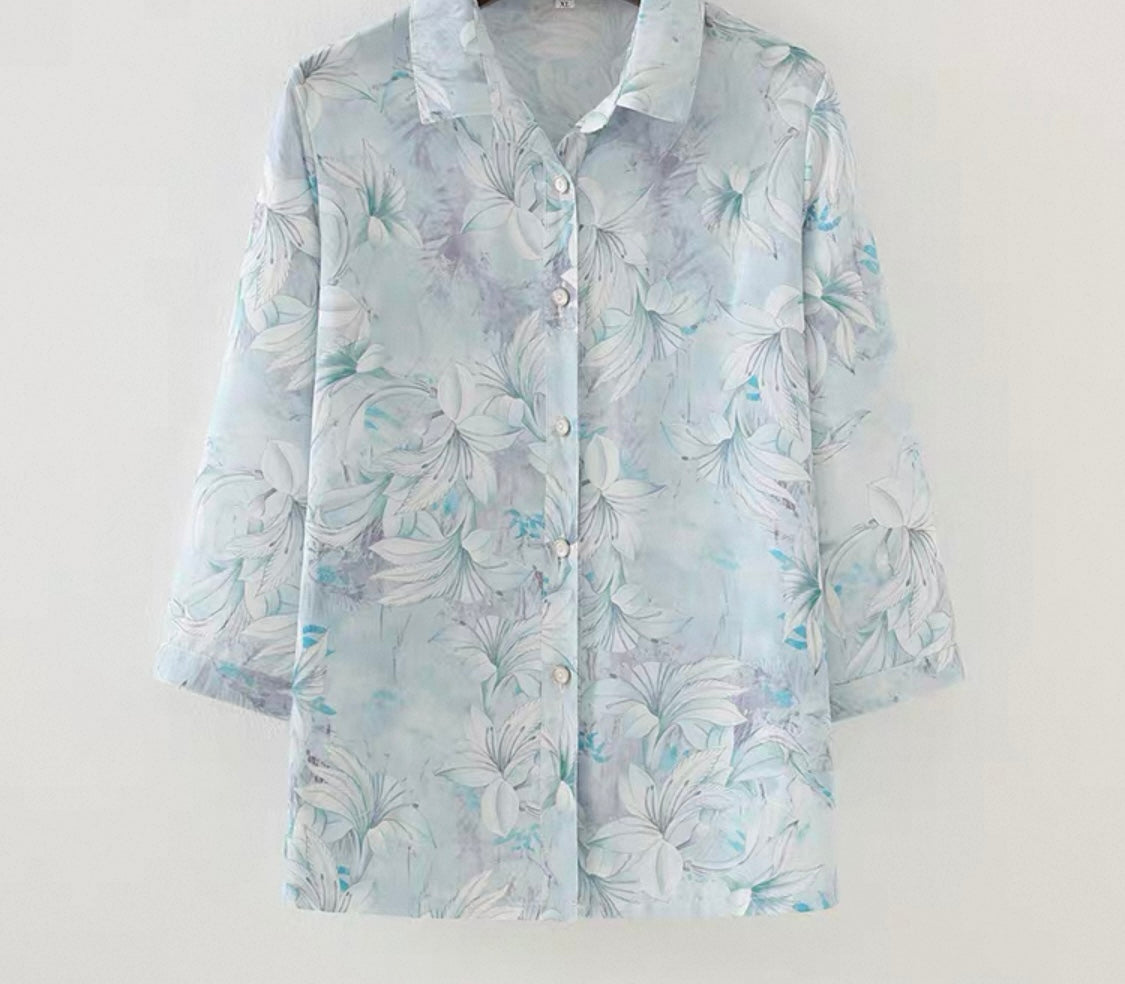 Pastel  Floral Blouse – Semi Sheer