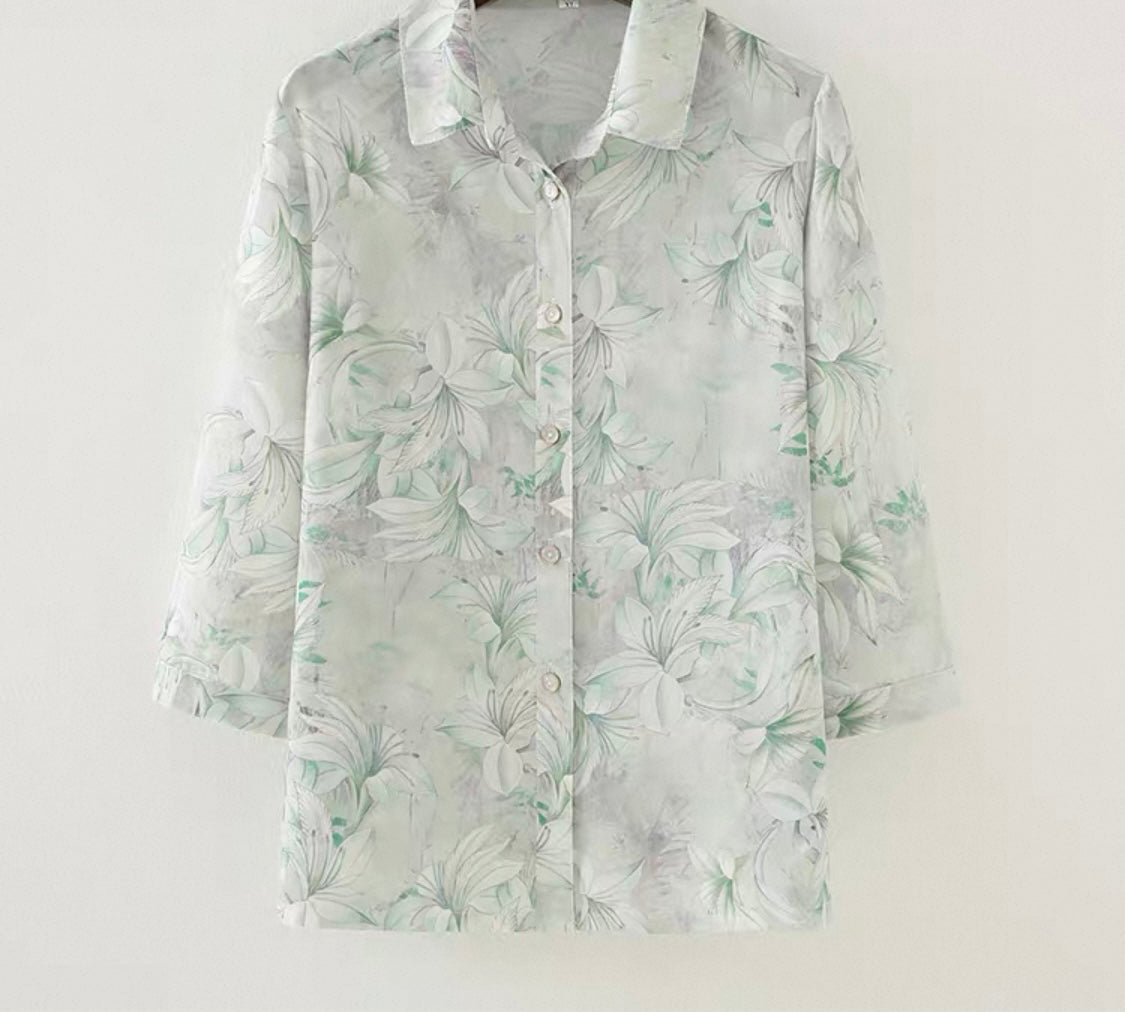 Pastel  Floral Blouse – Semi Sheer