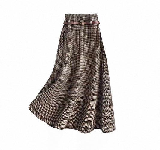 Brown A-Line Midi Skirt