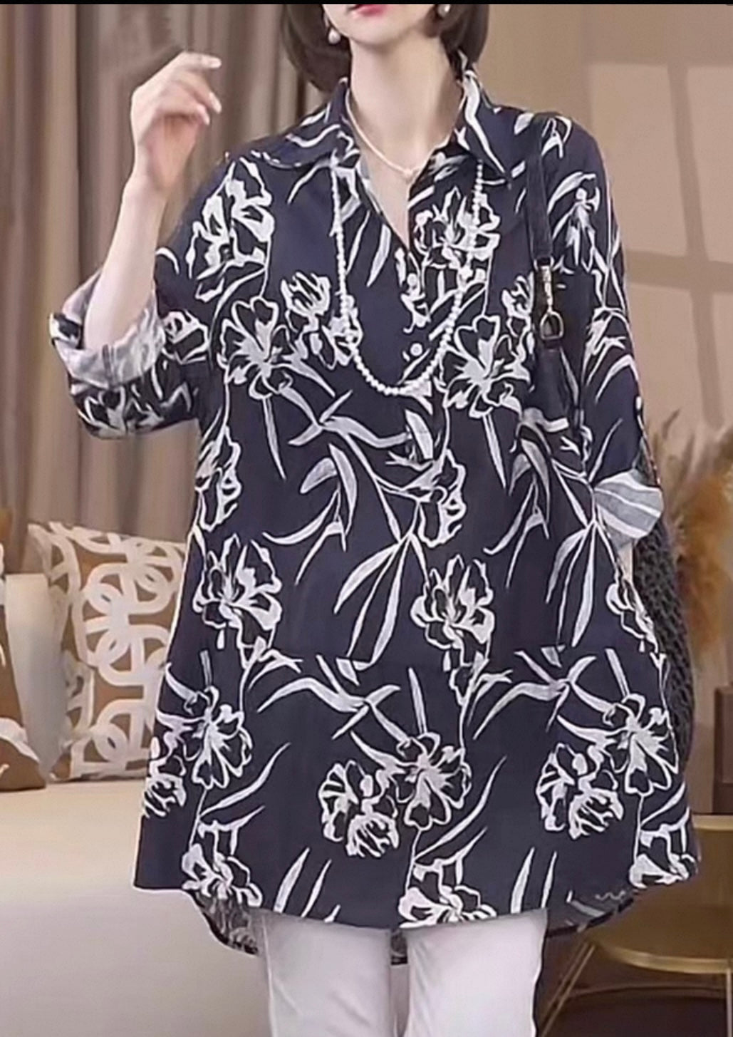 Navy Floral Tunic Shirt