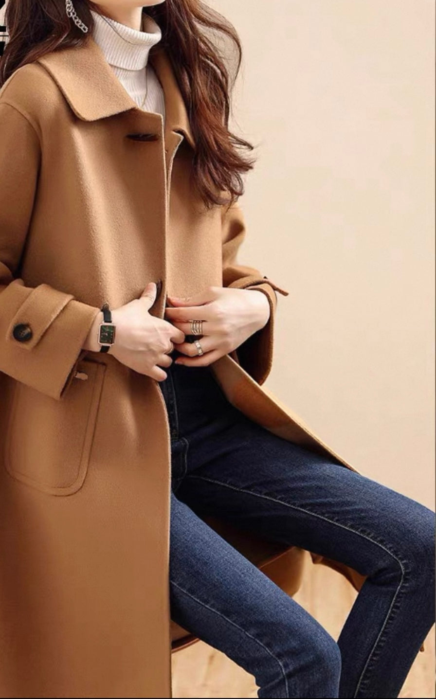 Camel Wool Coat with Turn-Up Cuffs