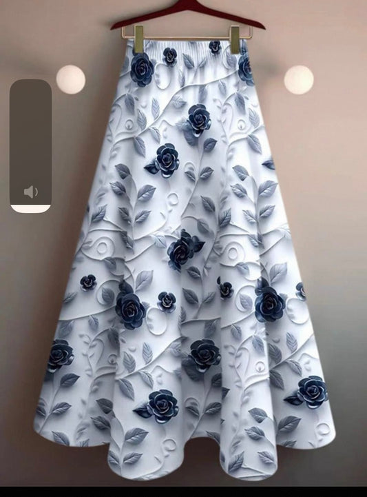 White Skirt with Embossed Rose Motif