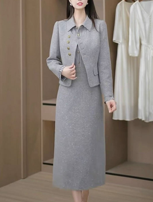 Grey Two-Piece Set with Dress and Blazer