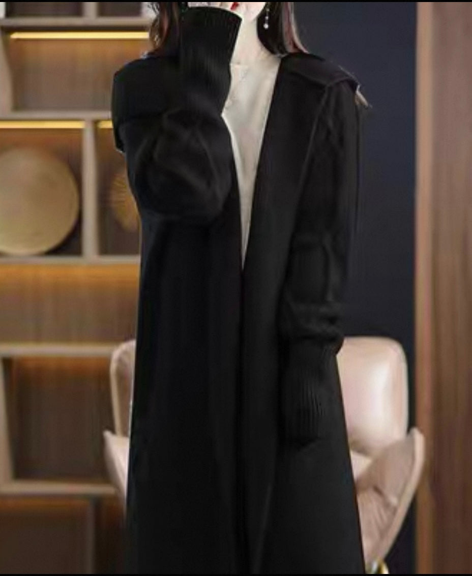 100% wool Long  Hooded Knitted Cardigan