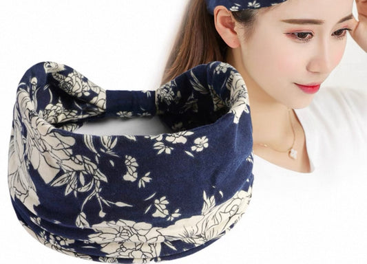 Navy & Cream Floral Wide Headband