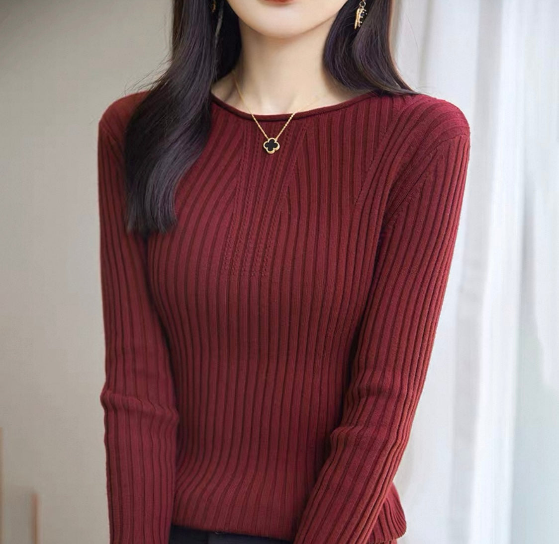 Ribbed Knit Top in Burgundy