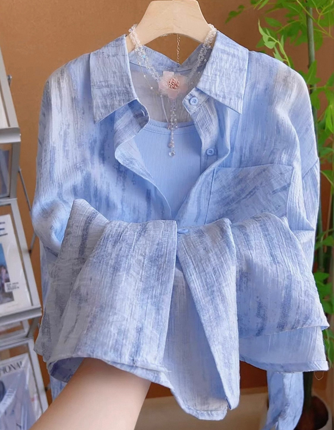 Textured Shirt with Oversized Cuffs