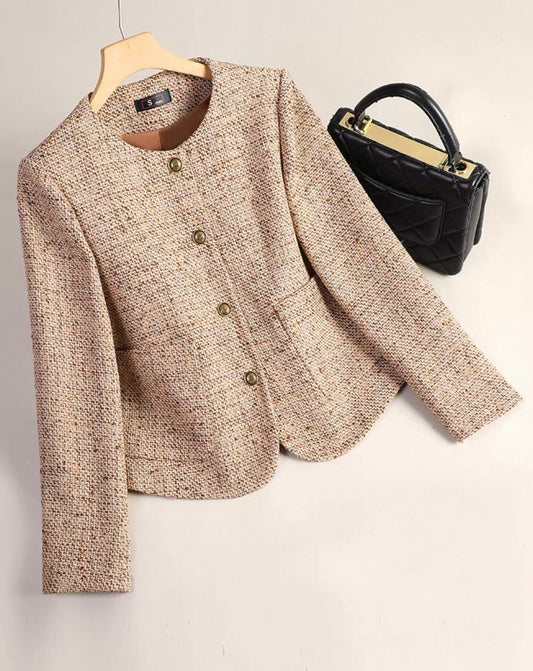 Cream Tweed Collarless Jacket