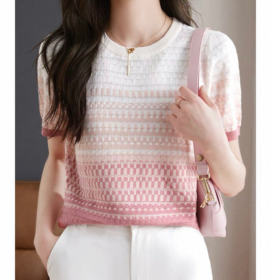 Pink Ombre Short-Sleeve Sweater