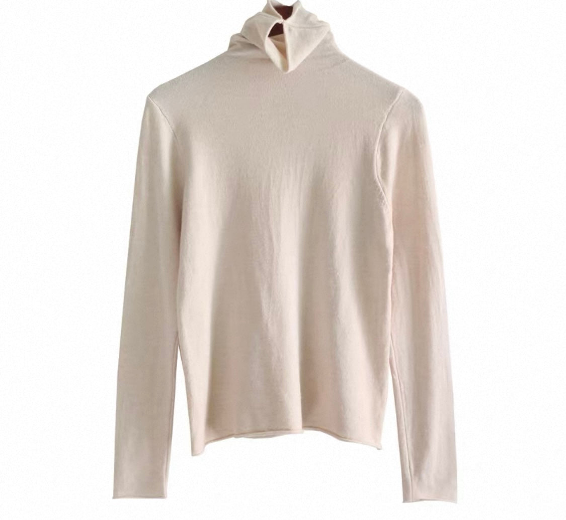 Cream High-Neck Knit Top