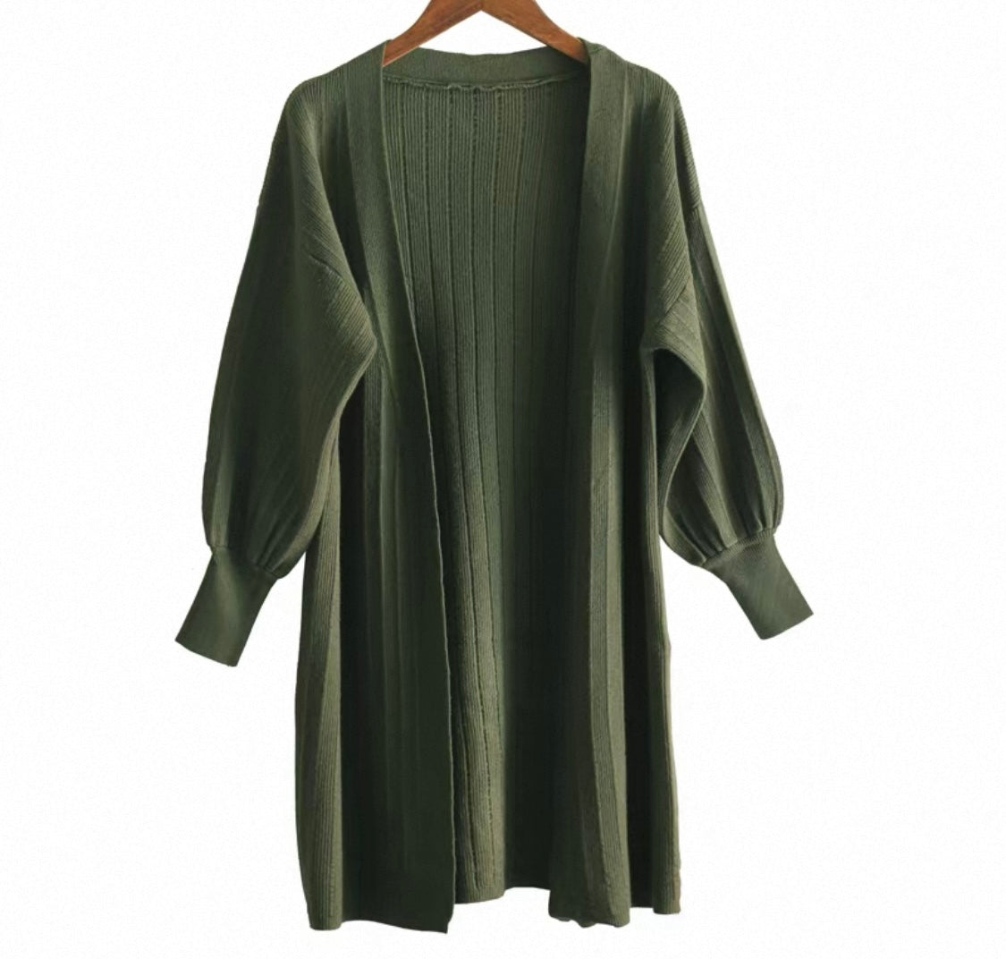 Olive Green Ribbed Cardigan