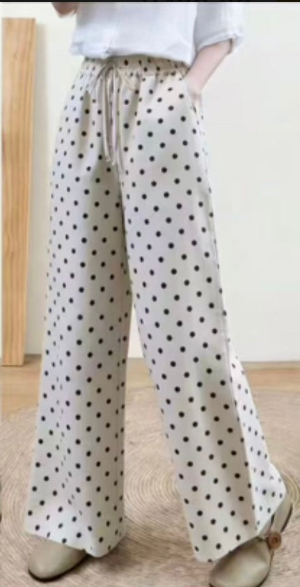 Linen Polka Dot Wide Leg Trousers