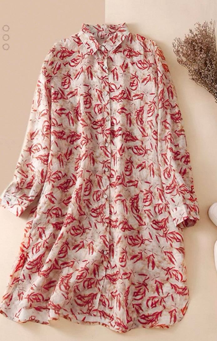 Rust Leaf Print Shirt Dress