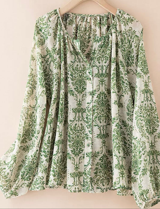 Green Floral Print Blouse