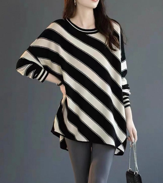 Black & White Striped Oversized Sweater