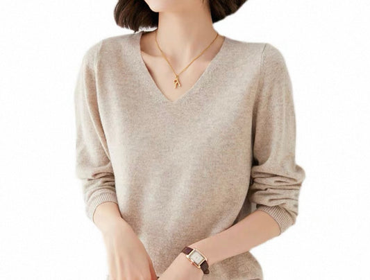Beige V-Neck Sweater