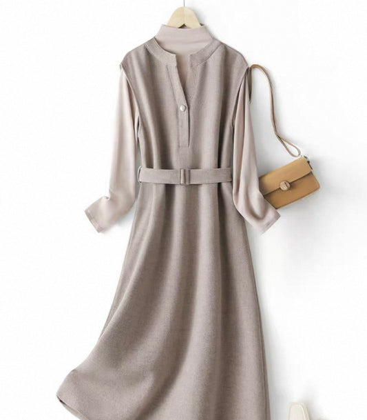 Belted Midi Dress with Collar Detail