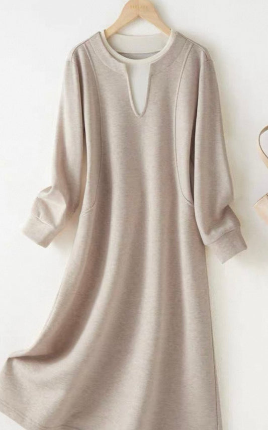 Beige Relaxed Midi Dress