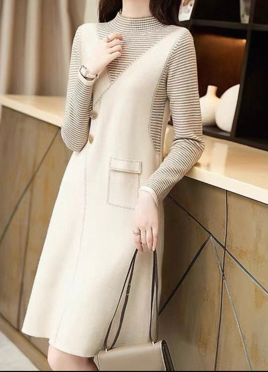 Striped Knit Dress with Pocket Detail
