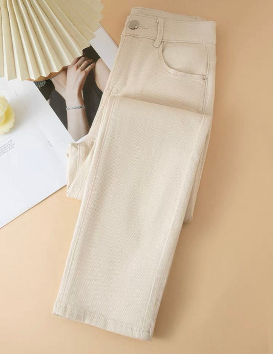 Cream Straight-Leg Jeans