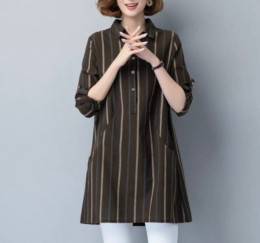cotton Tunic Blouse with Stripes