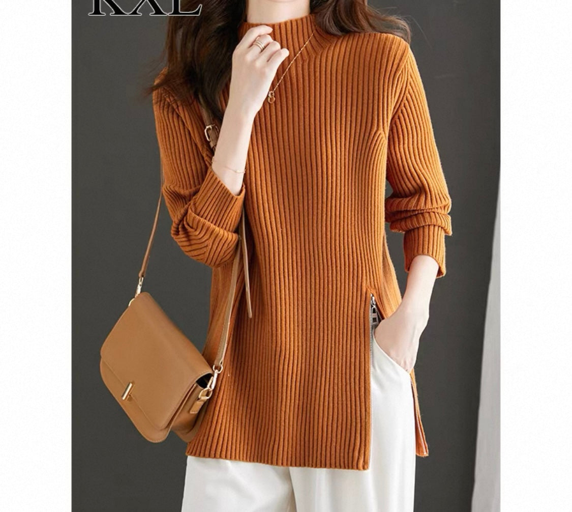 Navy Ribbed Tunic Jumper with Side Zip