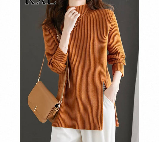 Navy Ribbed Tunic Jumper with Side Zip