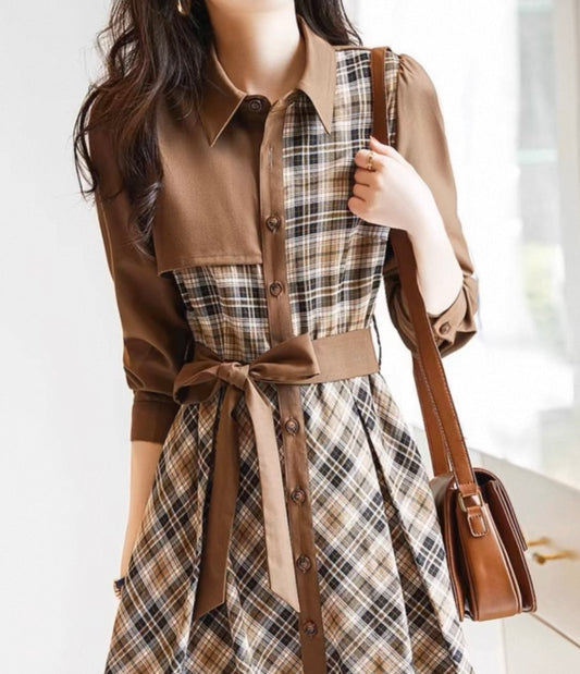 Plaid Shirt Dress with Tie Waist